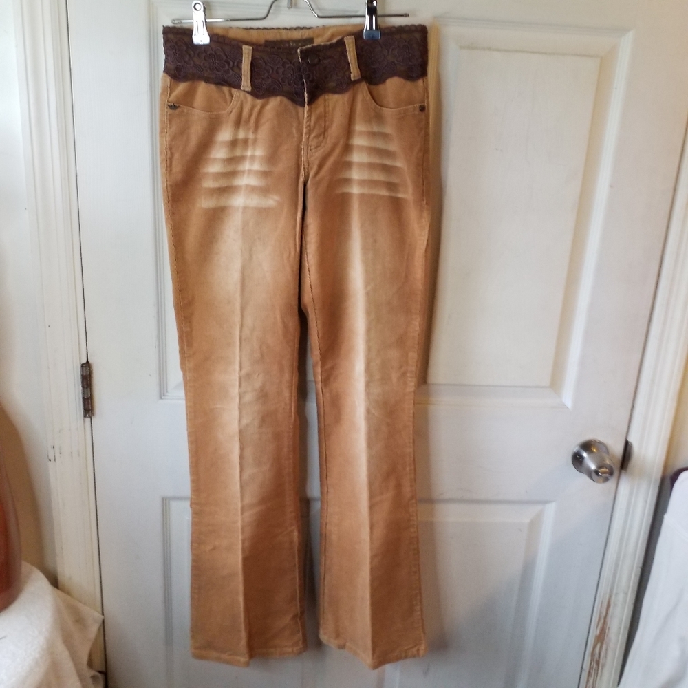 Vtg Y2K Duchesse tan Corduroy lace waistband Low Rise bootcut Jeans size 7